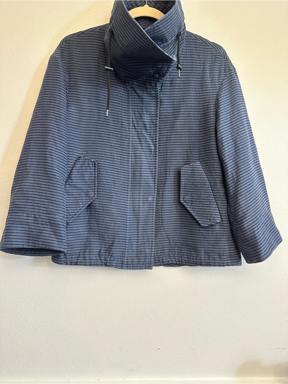 Akris Punto Navy Striped High-Collar Bomber Jacket size 4 100% cotton, partially